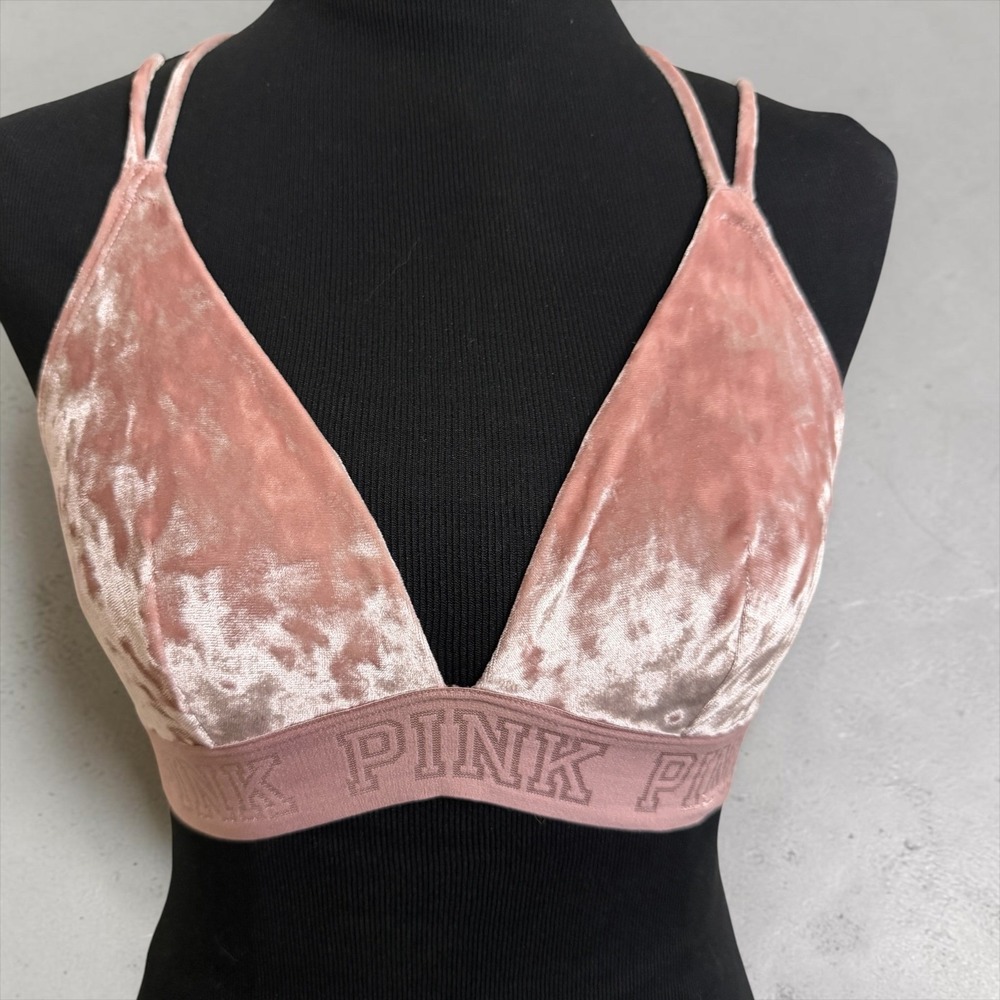 Victoria's Secret PINK Velvet Bralette Dusty Rose Wireless Cross Back Small